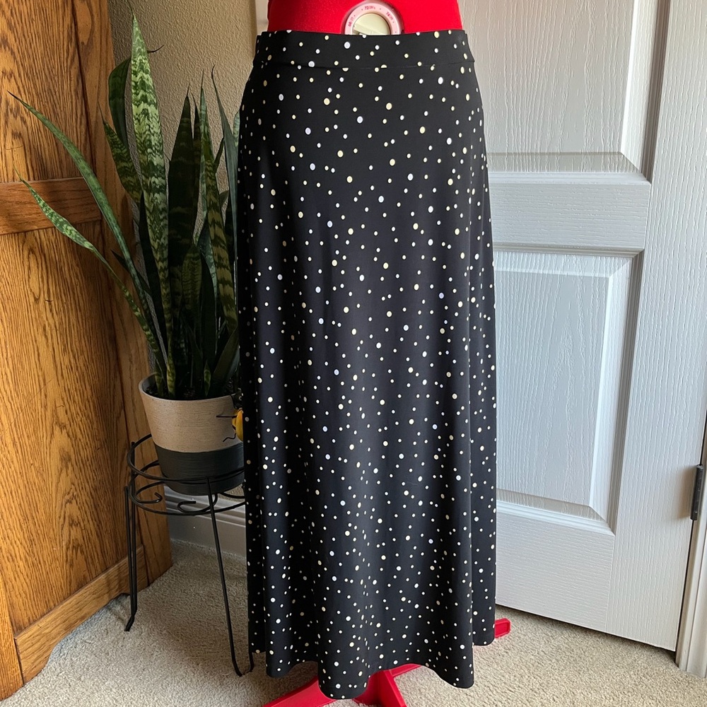 Black Label Evan-Picone Black Polka Dot Maxi Skirt, Size M
